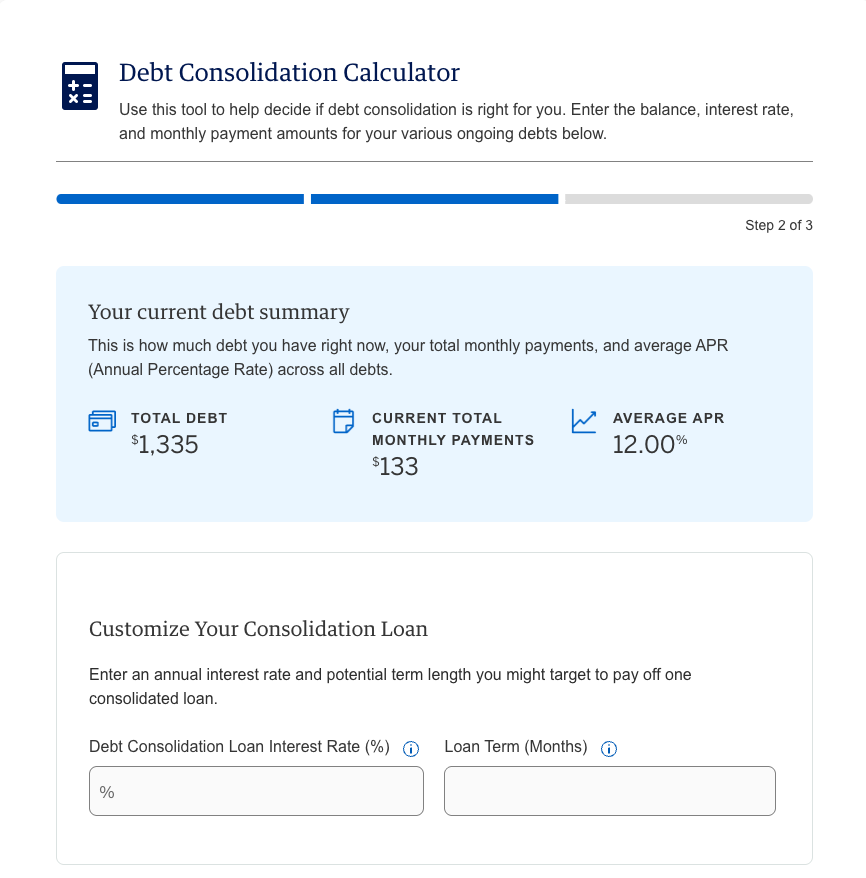 American Express Financial Calculators - Debt Consolidation 2