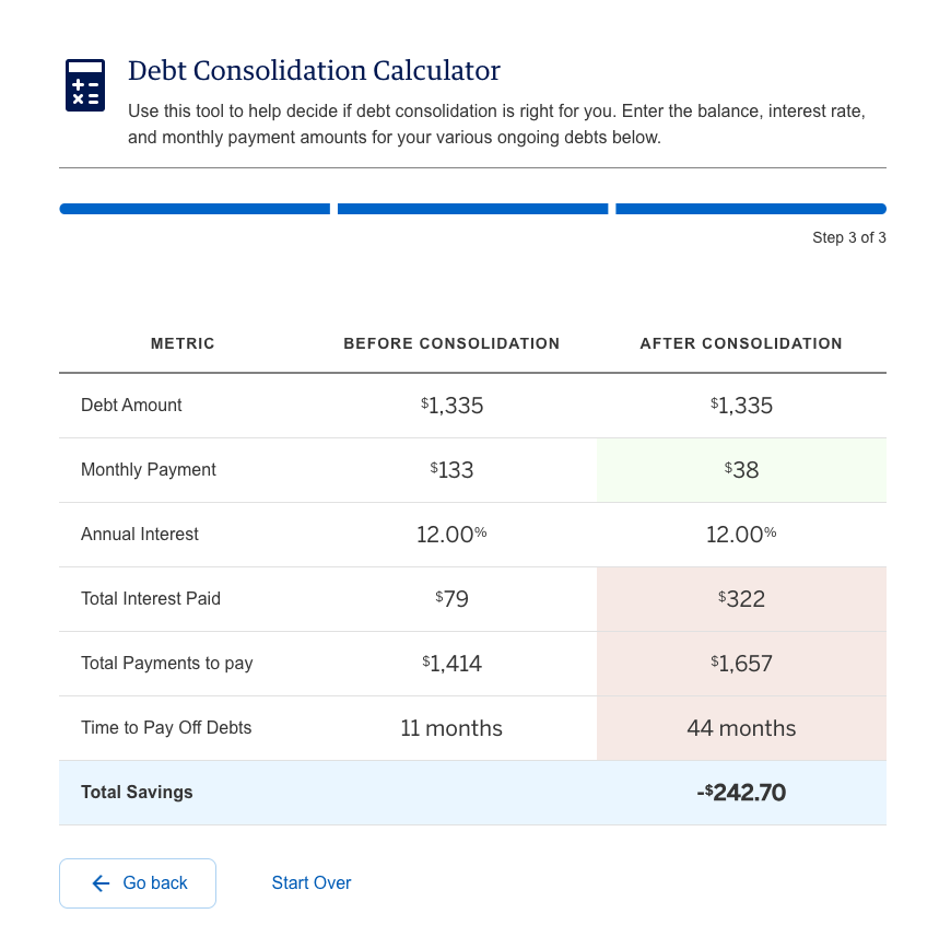American Express Financial Calculators - Debt Consolidation 3