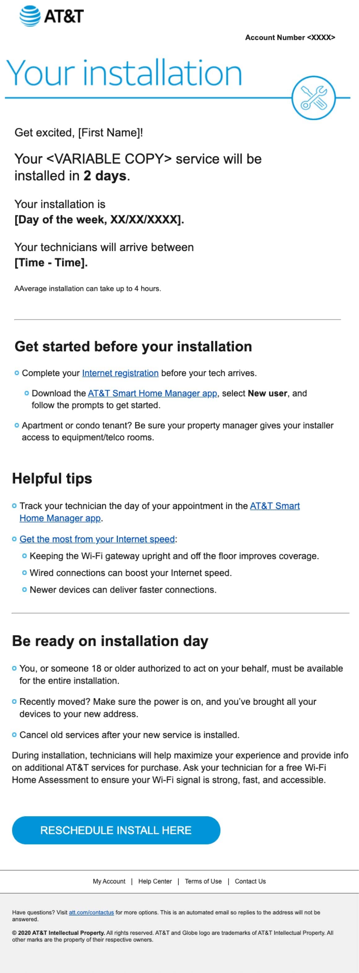 Service message email
