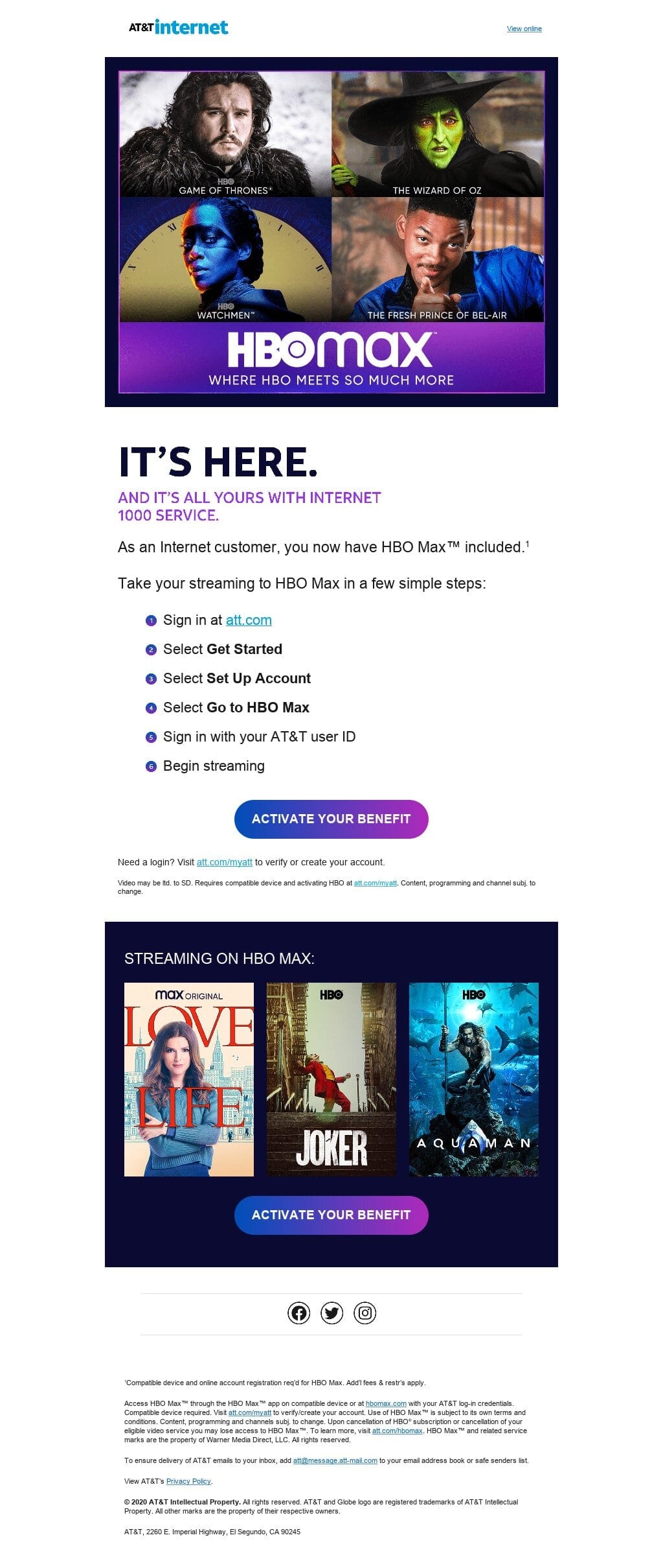 AT&T Internet HBO Max Included Activation