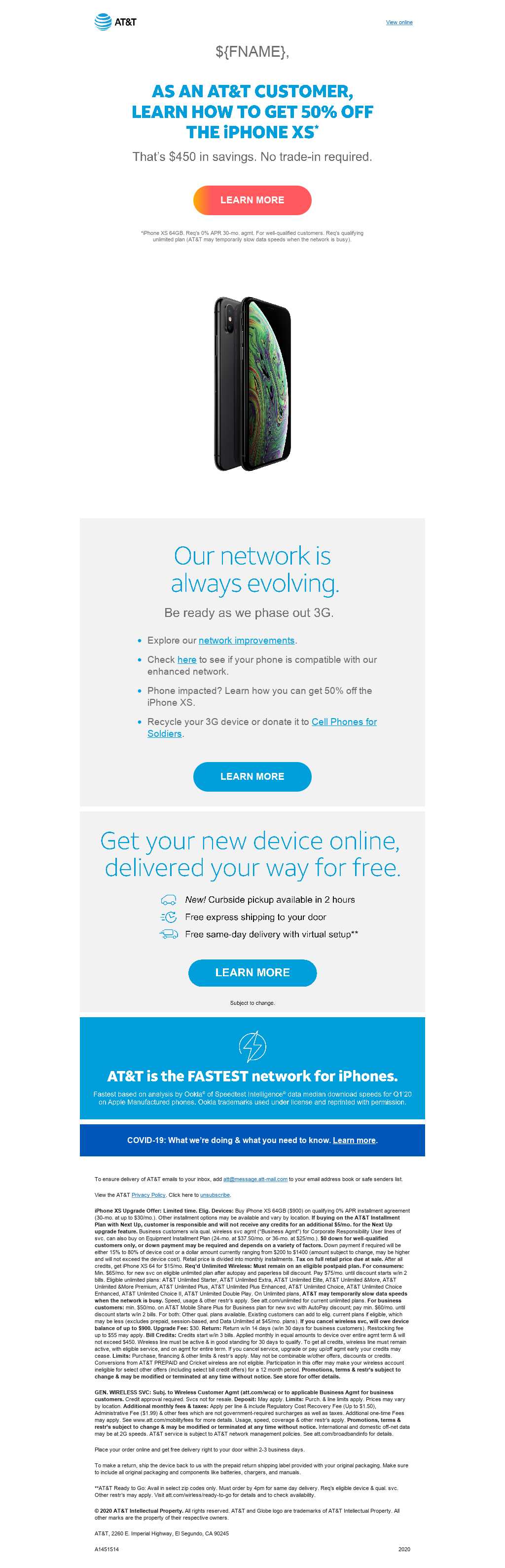 AT&T iPhone XS Promotional Email