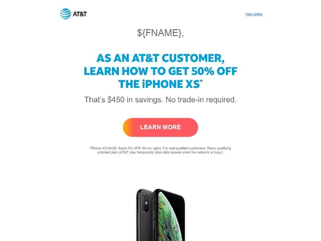 AT&T iPhone XS Promotional Email