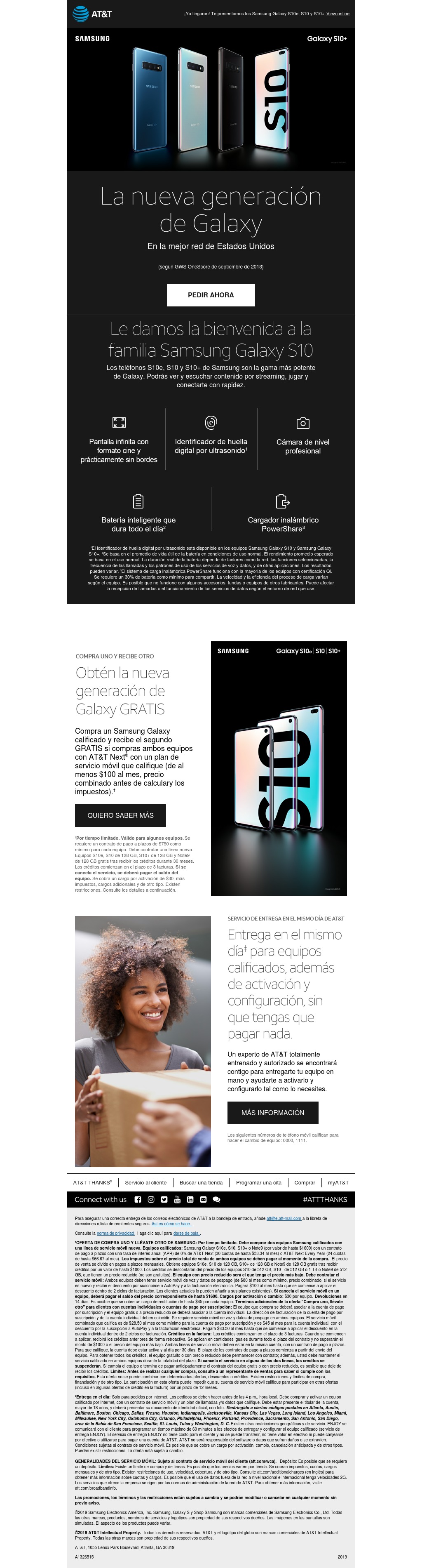AT&T Samsung Galaxy S10 Buy One Get One (Spanish)