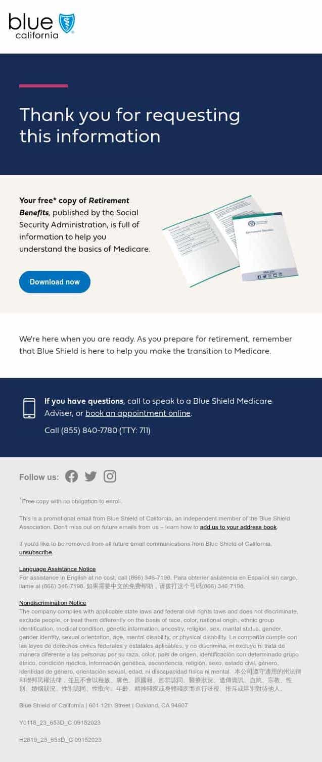 Blue Shield Medicare Informational email