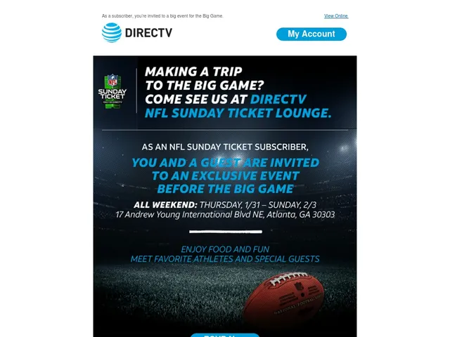 DIRECTV marketing email, promoting NFL Sunday Ticket.