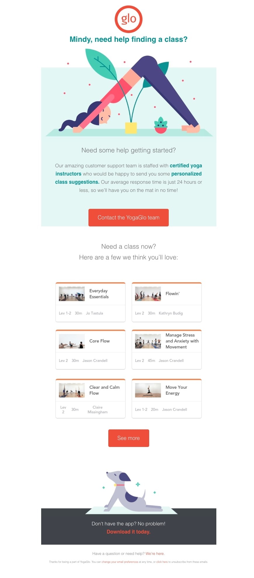 Email to help users find a class