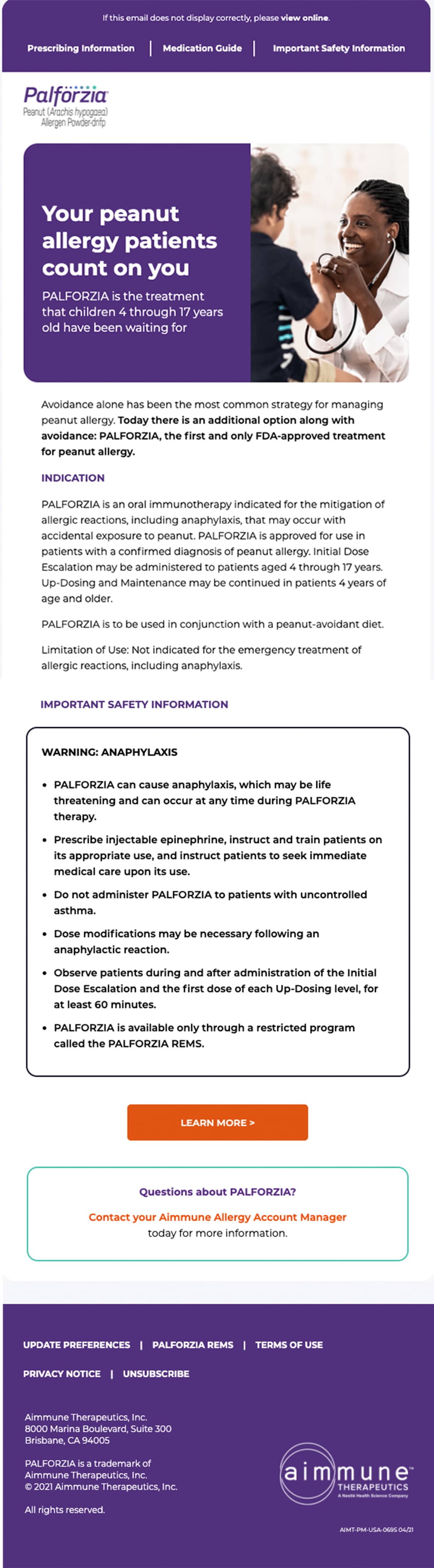 Aimmune Palforzia Healthcare Provider Email