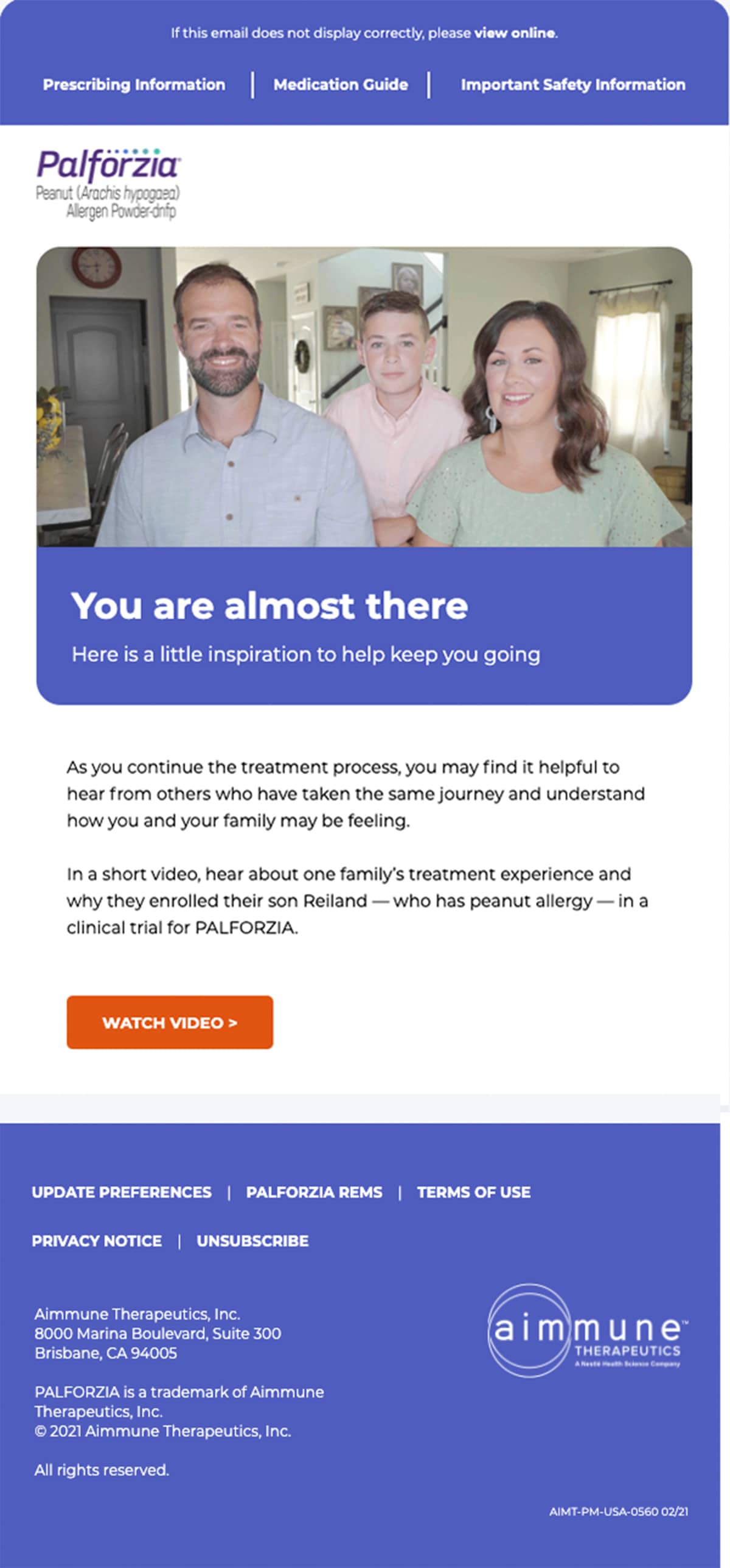 Aimmune Palforzia Patient Journey Email