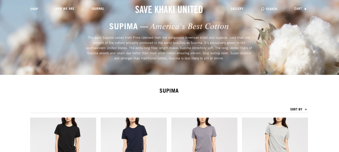 Save Khaki website - collection page